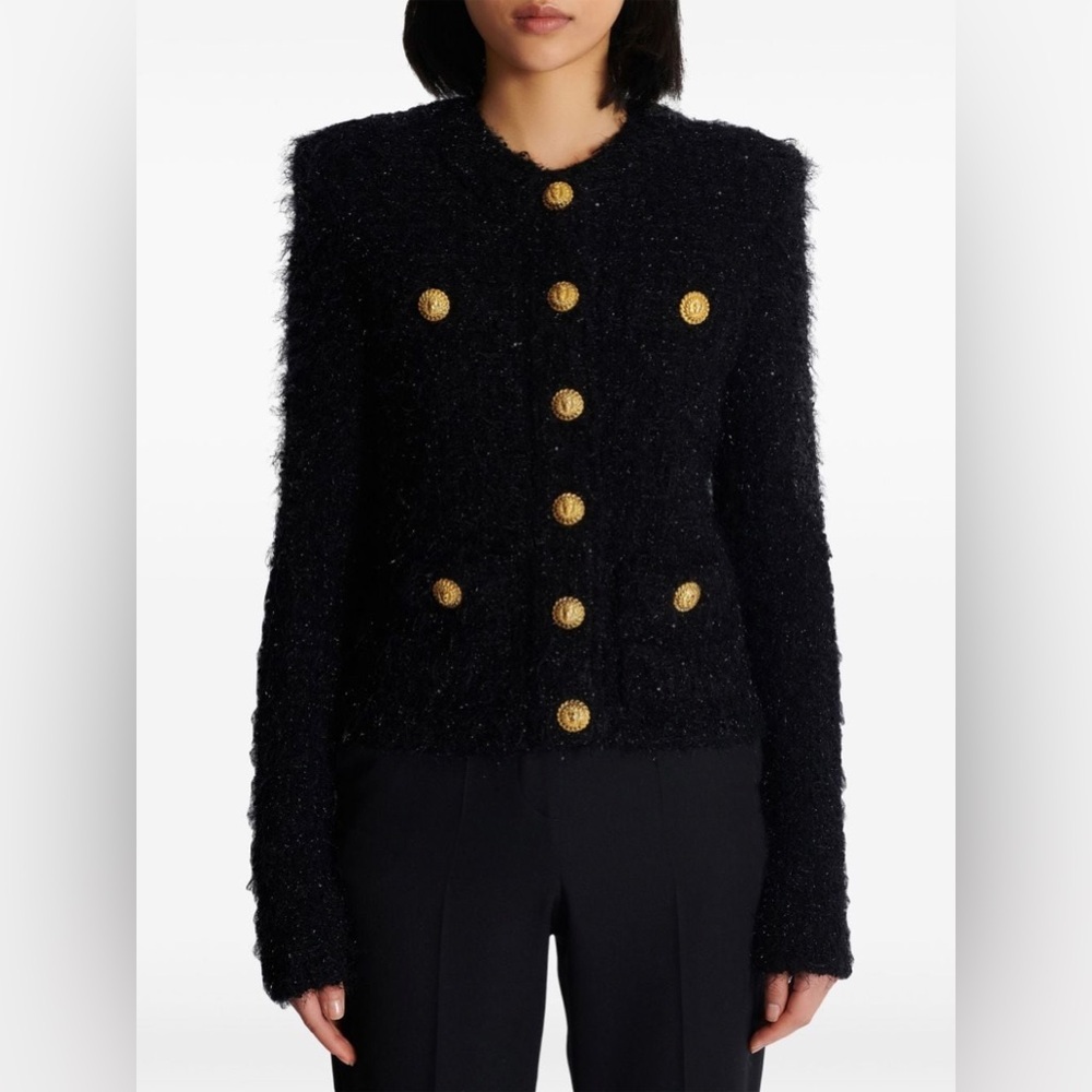 BALMAIN GOLD-BUTTON TWEED LUREX JACKET FOR WOMEN Size FR 42 - Picture 13 of 15